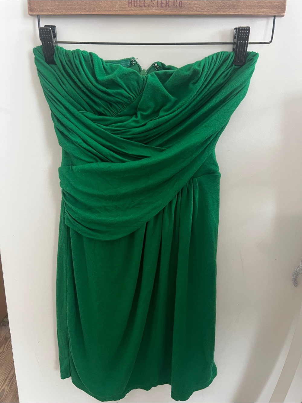 Express Strapless Emerald Green Draped Cocktail Dress